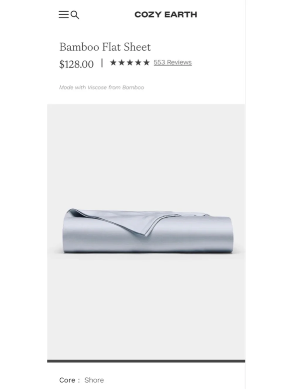 New Cozy Earth Bamboo Flat Sheet Light Shore Blue Queen